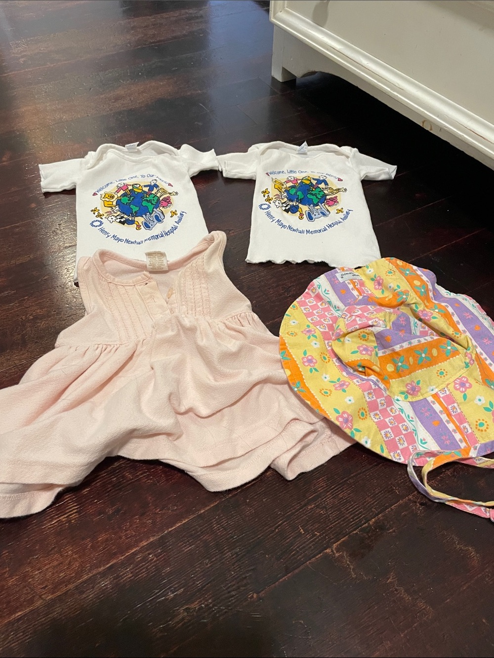 Pink Baby Dress with Colorful Sun Hats and Graphic Tees
